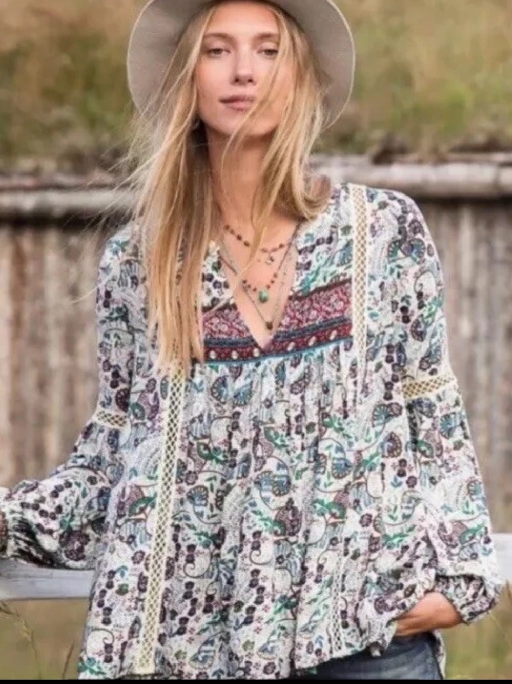 Sundance Womens Peasant Top Large Jessamyn Long Sleeve Blouse Lace Boho